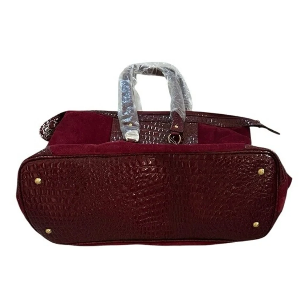 Weekend BAG Burgundy Red Velvet Leather Tote Bag Shoulder Bag New Without Tag